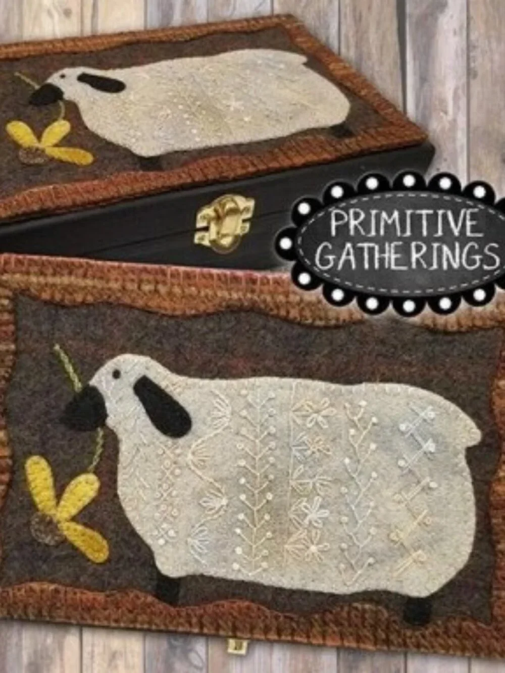 Primitive Gatherings Crazy Sheep Sewing Box Kit NEW Wool Applique Embroidery DIY
